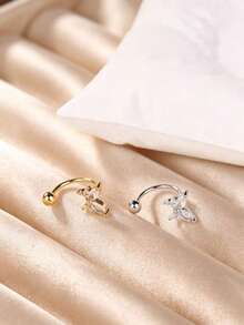 5pcs/1pc Bow Star Flower Jewelry Nose Ring Gold Open Nose Hoop, Rotating Ball End Nose Piercing Jewelry, Suitable For Women - Butterfly - View 6