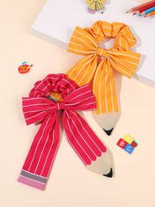 2PCS Back To School Scrunchies,Pencil Striped Hair Ties,First Day Of School Headdress,Cute Fabric Hair Elastic,Girls/Teens Hair Accessories - Multicolor - View 2