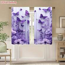 2 PIEZAS Cortinas Semitransparentes con Estampado Floral y Mariposa Púrpura. Bolsillo para Barra sin Taladro, Fácil de Instalar y Deslizar Suavemente. Tela de Poliéster, Secado Rápido, Lavable a Mano y a Máquina. Perfecto para Dormitorio, Sala de Estar, Decoración de Cocina y Divisores de Habitación. - Multicolor 1 - Ver 7