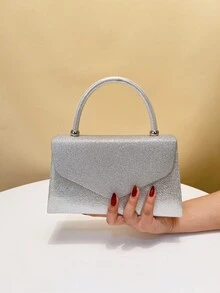 Women's Straw & Velvet Evening Bag With Chain Strap, Suitable For Beach And Formal Parties - Silver - View 5