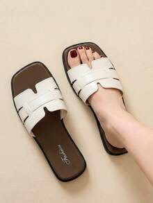 Fashion H-Strap Women's Sandals, Casual Flat Open Toe Slides, Summer Beach & Seaside Slippers - White - View 7