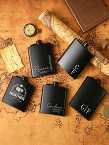 Personalized Matte Black Groomsman Flask - Engraved Stainless Steel Flask - Unique Gift For Men, Perfect For Wedding Parties - Multicolor - View 4