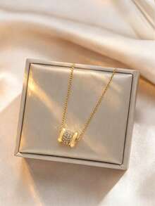 1pc Stainless Steel Slim Waist Women's Pendant Necklace, Creative Design, Simple Personalized Fashion Vintage Casual Valentine's Day Gift, Suitable For Daily, Holiday, Commuting, Street, Party, Gift Giving And Wearing (OPP Bag Packaging, Box For Photography Only) - Yellow Gold - View 2