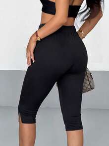 AITYI Studio Women's 7/8 Pants, Spring/Summer Casual With Slit Design, Zipper Waist, Fashion Minimalist Sexy American Ins, Chic, Comfortable Slim Fit, Suitable For Outdoor Sports, Commute, Elegant Versatile Y2K, Beach Party, Rural Vacation, Holiday Outfit, Graduation, Independence Day, Music Festival, Well Fit - Black - View 4