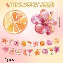 1 Set Summer Floral Cocktail Feather Flags, Cocktail Feather And Hibiscus Flower Theme Party Supplies, Beach And Sunset Party Decorations - View 2