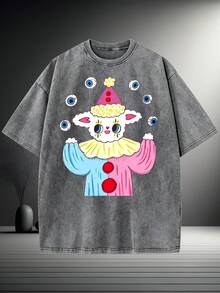 New Style Washed T-Shirt: Extravagant Juggling Sheep: Night Circus Edition -% Cotton, Comfortable Fashion Style - White - View 1