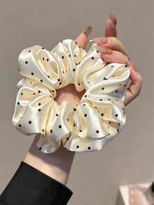 2pcs/Set Premium French Elegant Elegant Black And White Polka Dot Satin Hair Scrunchies, Suitable For Hair Buns, Multi-Functional Hair Accessories, Hair Ties, Hair Bands - Multicolor - View 3