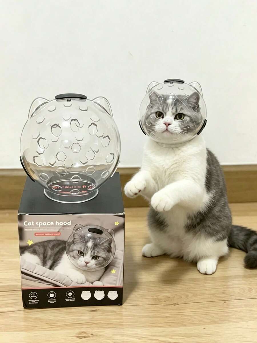 Pet Anti-Bite Cat Head Cover, ABS Material. Space Helmet Design Prevents Cats From Biting, Cat Head Cover Anti-Bite Space Helmet For Bathing, Nail Clipping, Anti-Scratching, Anti-Licking Pet Essential Elizabeth Collar, Small Dogs And Cats Can Wear, Cat Helmet Set, Anti-Licking, Anti-Scratching, Anti-Eating, Does Not Block Vision, Breathable Cat Cover, Collar Anti-Bite Head Cover For Bathing, Nail Clipping, Anti-Scratching, Anti-Licking - View 1