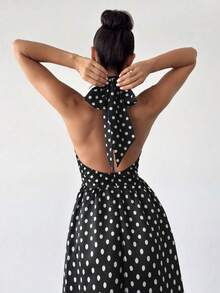 Vestido midi con cuello en V retro, espalda descubierta y cintura con lazo, adecuado para el Día de San Valentín, conciertos, actuaciones, ci - Blanco y Negro - Ver 3