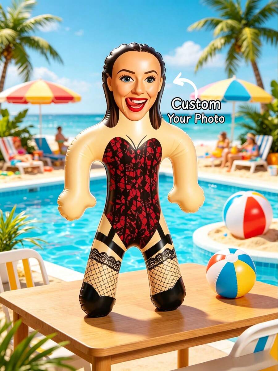 1pc Customized Inflatable Blow Mold Prop, Personalized Face, Pool Party Prop, Beach Party Gift, Bachelorette Party Gift, Pool Party, Special Occasion - Multicolor - View 1