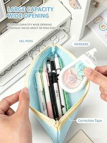 12pcs/1pc Dopamine Simple Mesh Hollow Storage Bag, Portable Makeup Bag, Brush Stationery Coin Pouch, Student Pencil Case For School & Daily Use School Supplies, School Kit - Multiple Styles - View 5