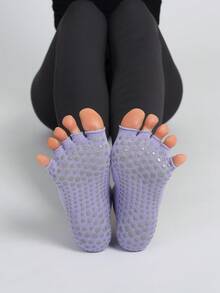 Calcetines de yoga cómodos y antideslizantes con dedos del pie y empeine al descubierto, calcetines protectores para deportes en interiores - Púrpura malva - Ver 4
