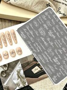 1PC Gothic Style Calligraphy Letter Nail Art Transfer Steel Plate, High Definition Silver Floral Pattern DIY Nail Stamping Tool - Multicolor - View 4