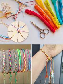 4pcs Set Woven Flower Shaped Wooden Disc Bracelet Weaving Tools, Suitable For Friendship Bracelet Making, Woven Combination Rope Weaving, DIY Jewelry Making, Handmade Crafts, Lightweight Weaving Auxiliary Tools, Jewelry Making Tools - Multicolor - View 5