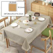 1 PC Striped Rectangular Tassel Tablecloth, Japanese INS Style Minimalist Round Table Atmosphere Dining Tablecloth, Washable Dustproof And Stain-Resistant Tablecloth, Suitable For Dining Table, Bar, Coffee Table, Outdoor Picnic Tablecloth, Party Decoration Tablecloth - Multicolor - View 11