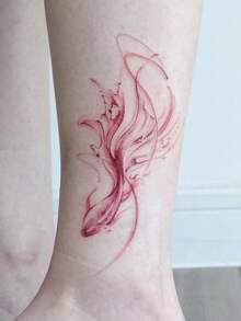 1 Pc Long Lasting 2-3 Day Red Koi Fish Fake Tattoo, Y2K Waterproof Temporary Tattoo Sticker With Abstract Carp Design, Elegant Body Decoration For Women, Party & Daily Use - Red - View 3
