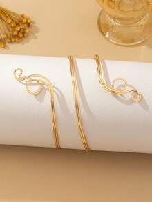 1pc Personalized Minimalist Metal Geometric Line Arm Cuff, Suitable For Daily And Vacation Wear - Golden - View 3