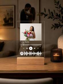 Personalized Custom Acrylic Music Photo Desk Display With Wooden Base, Engravable Exclusive Song Name And Artist Name, Custom Photo Music Waveform Commemorative Gift, Suitable For Couples, Friends And Family - Multicolor - View 6