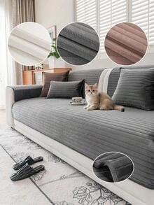 SANMOSPIN 1 pieza Cojín de sofá de estilo clásico moderno de unicolor a rayas, proceso ultrasónico, partículas antideslizantes en la parte inferior, funda de sofá apta para mascotas, adecuada para sofá de 1/2/3/4 plazas, ideal para oficina, dormitorio, decoración del hogar al aire libre - Café integral - Ver 1
