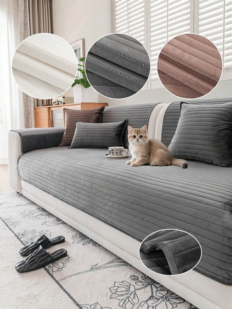SANMOSPIN 1 pieza Cojín de sofá de estilo clásico moderno de unicolor a rayas, proceso ultrasónico, partículas antideslizantes en la parte inferior, funda de sofá apta para mascotas, adecuada para sofá de 1/2/3/4 plazas, ideal para oficina, dormitorio, decoración del hogar al aire libre - Café integral - Ver 1