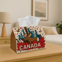1pc Canadian Moose Design Tissue Box Cover - Vintage Fun Bold Napkin Holder, Suitable For Home, Kitchen And Car Decor | Multi-Functional Fabric Tissue Dispenser With Floral Details | Perfect For Christmas, Halloween And Daily Use - Multicolor - View 2
