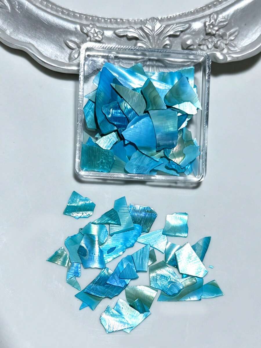 1盒 01 Bohai Bay 碎片方盒 貝殼碎片 貝殼片 美甲用 彩色鮑魚碎片 超薄 藍色美甲 金箔裝飾 鑽石配件 美甲飾品 - 藍色 - 查看 1