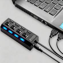huaxunyuan 7-Port USB Hub With Individual Switches - High Speed USB 2.0 Splitter With LED Indicators, Plug And Play Multi-Port Adapter For Computers, Laptops, Desktops, Office, Home, Gaming Accessories - Multicolor - View 3
