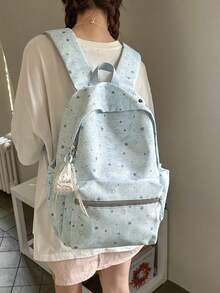 New Star Pattern Japanese & Korean Style Versatile Fashion Minimalist Casual Travel Backpack, Large Capacity Multi-Functional Couple Backpack (Without Pendant) - Multicolor - View 2
