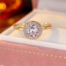 1pc Minimalist Geometric Round Design Cubic Zirconia Women's Ring - Multicolor - View 16