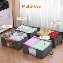 Foldable Clothes And Quilt Storage Bag - Dust-Proof Non-Woven Fabric Organizer Bag With Handle And Viewing Window - Space-Saving Organizer For Clothes, Books, Toys, Blankets, Breathable And Durable Fabric, Suitable For Bedroom, Dorm, Closet - Multicolor - View 5