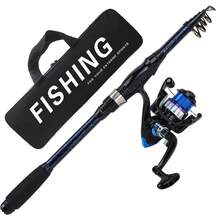 KecchKrezing 1.8m/5.9ft Telescopic Rotating Fishing Rod Set, Retractable Length 41cm, Lightweight Design, Includes Pre-Installed Reel, Comes With Portable Storage Bag, Suitable For Beginners, Fishing Enthusiasts And Outdoor Lovers - Blue - View 2