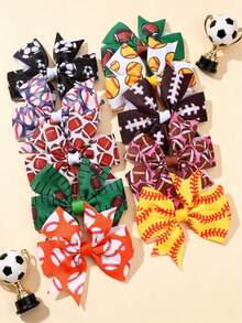 1/10/20 Girls World Cup Sports Theme Hair Clips - Polyester Bow Hair Clips With Soccer, Volleyball And Other Patterns - Suitable For Parties, School - Multicolor - View 9