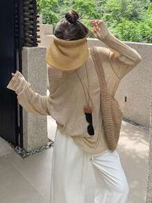 2pcs/Set Long Sleeve T-Shirt & Tank Top, Thin Casual Loose Versatile - Khaki - View 3