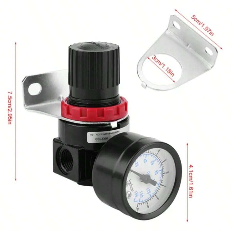 Air Regulator Pressure Gauge 1/4 NPT Thread - Black - View 1