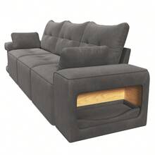 Modern 3-Seater Modular Sofa With Wide Armrests, Cloud Model, With Integrated Storage, Upholstered Pet Area And Two Cushions. Ideal For Living Rooms And Apartments. Gray Color. - 灰色 - 查看 9