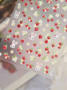 1 pieza Pegatina 5D en relieve, estilo primaveral europeo y americano con fresa, flor y lazo, calcomanía de arte de uñas, pegatinas para uñas - Multicolor - Ver 2