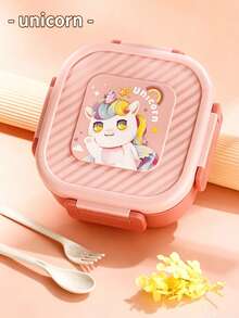 1/3pcs Cute Cartoon Unicorn Dinosaur 4-Compartment Lunch Box, Leak-Proof Portable Bento Box, Microwave , Food Storage Container, Suitable For School, Office, Commuters, Students Breakfast Box, Outdoor Hiking Portable Lunch Box, Picnic Camping Meal Prep Box - Multicolor - View 6