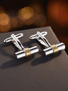 1 Pair Fashionable Elegant Cylindrical Copper Men's Cufflinks - Silver - View 5