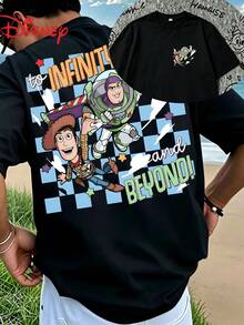 [New]Disney Licensed Toy Story Woody & Buzz Double-Sided Print Tee, Crew Neck Drop Shoulder, Heavyweight Cotton, Skin-Friendly, Daily Commute Tee - 黑色 - 查看 1