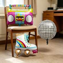 3pcs 80s Retro Radio Roller Skate Disco Ball Foil Balloons, Nostalgic Hip Hop Birthday Party Decorations Photo Props - Multicolor - View 4