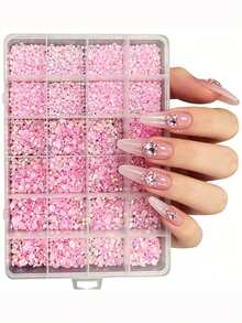 24 piezas de strass rosa para decoración de arte de uñas, resina con parte posterior plana, strass de gelatina DIY para ropa y gemas de uñas - Rosa - Ver 2