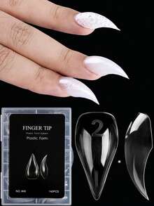 140pcs Short Cat Claw Nail Tips, Natural Curved Slender Double-Sided Nail Molds, 3D Eagle Claw Sculptural Acrylic Nail Art Mold, Reusable Full Coverage, 14 Sizes, Suitable For DIY Nails & Nail Salons - Clear - View 1