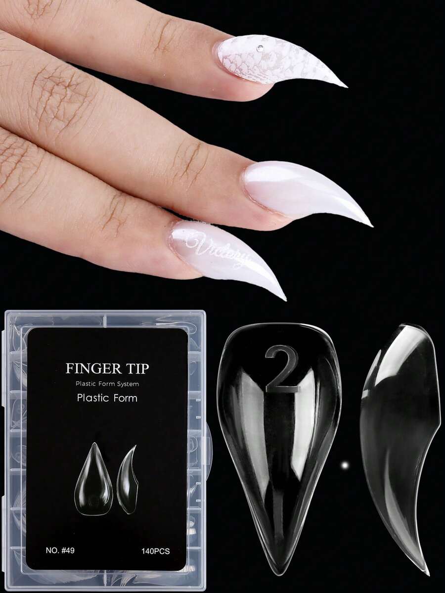 140pcs Short Cat Claw Nail Tips, Natural Curved Slender Double-Sided Nail Molds, 3D Eagle Claw Sculptural Acrylic Nail Art Mold, Reusable Full Coverage, 14 Sizes, Suitable For DIY Nails & Nail Salons - Clear - View 1
