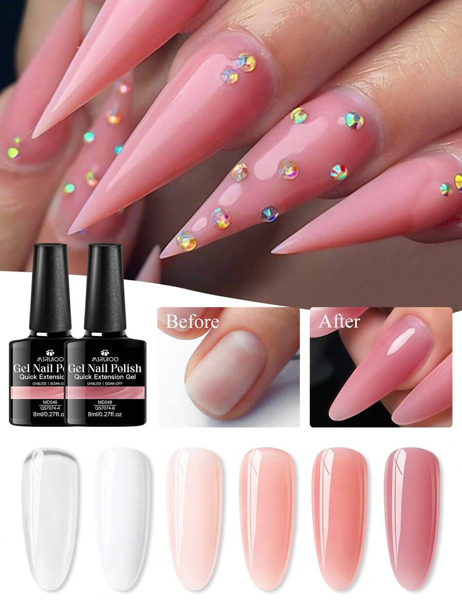 MSRUIOO 3-In-1 Quick Extension Nail Gel 8ml - Shaping, Color & Extension Nail Gel, Soak-Off UV/LED Nail Polish, Suitable For Salon & Home Manicure - Multicolor - View 1