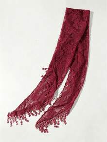 1件蕾絲刺繡三角頭巾穆斯林頭巾，透氣玫瑰鉤編雪紡髮帶，適合春夏，美學風格 - 彩色 - 查看 14