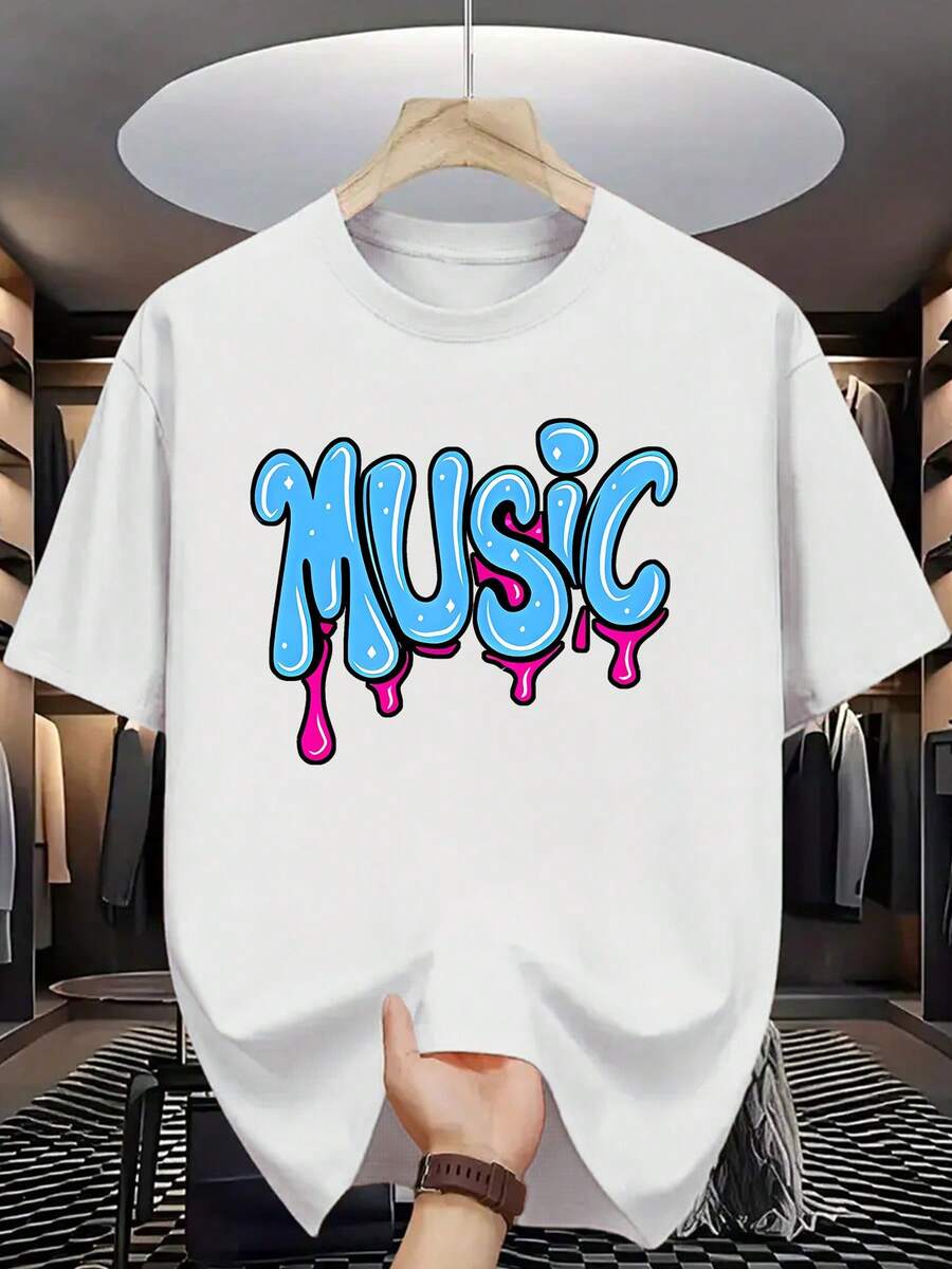 Summer Men's Fashion Pattern Short Sleeve T-Shirt Letter Print - White - View 1