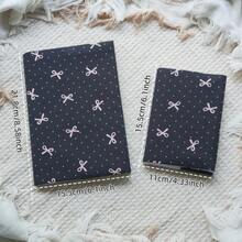 Black Base Pink Bow & Polka Dot Fabric Book Sleeve, Reusable Cloth Notebook Cover, Fits A5 & A6 Journals, Decorative Planner Protector,Back To School - Sets - View 3
