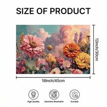 1/2/4/6/8PCS Floral Placemats,45*30cm,2 Prints: Sky Cloud Zinnia Painting & Watercolor Gradient Sunflower. 100% Polyester, Fade/Water/Stain/Heat Resistant, Machine Washable & Durable For Home Dining Decor. - Multicolor - View 4