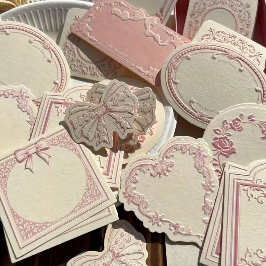 1 Set 30pcs Creative Scrapbook Paper Embossed Kraft Paper Notebook Floral Bow Design, Writable Material Paper, Diary Scrapbook Material Decorative Paper Memo Paper School Supplies - one-size - View 1