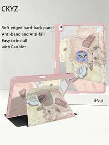 1件裝:可愛垂耳兔印花壓克力旋轉支架保護殼,相容於 iPad 11 A16/10/9/8、Air 11 2026 (M4)、Pro 11 2025。全方位防震護角保護,支援自動喚醒/睡眠,中性設計,適合辦公室/學習/送禮,多角度支撐,非磁性保護殼。 - 彩色 - 查看 3